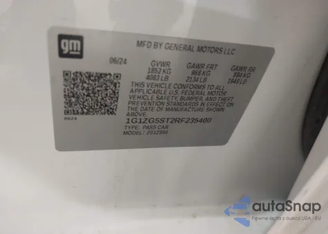 2024 Chevrolet Malibu Fwd Rs из США, поврежденный, VIN 1G1ZG5ST2RF235400